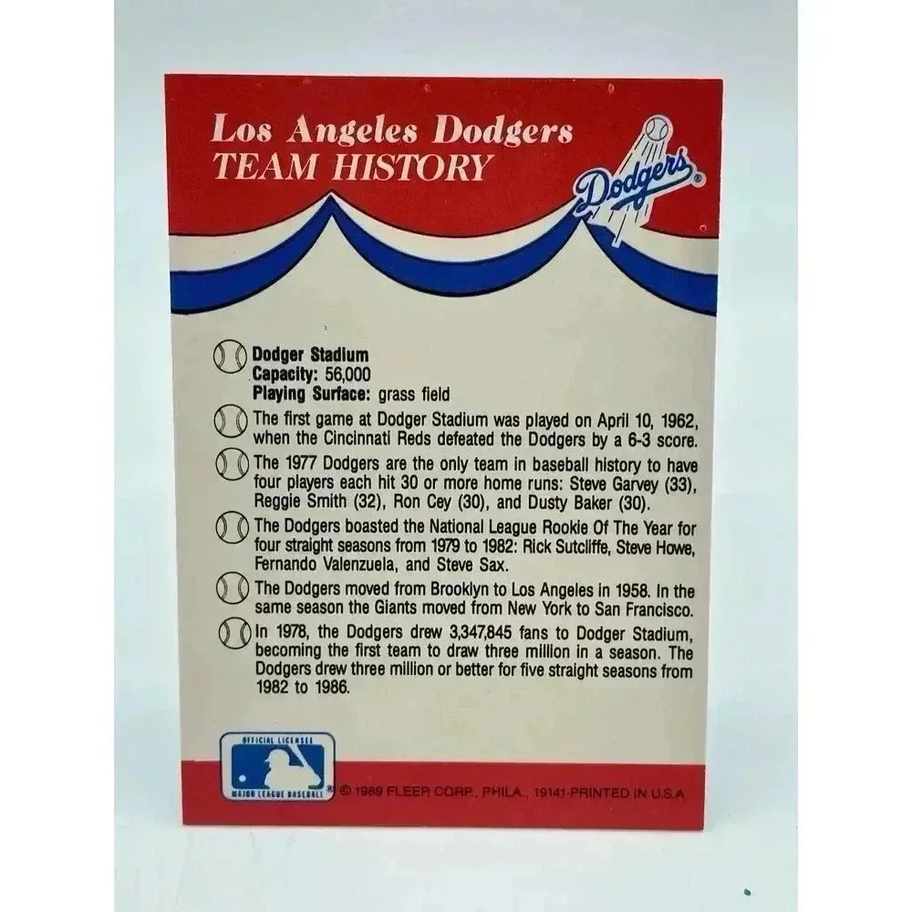 1989 Fleer MLB TCG Sticker LOS ANGELES DODGERS National League Western Division‎